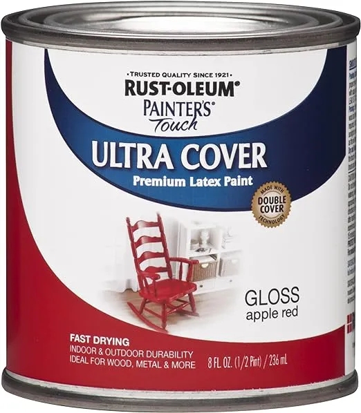 Rust-Oleum Brush On Paint 1966730 Painters Touch Latex, Half Pint, 8 Fl Oz (Pack of 1), Gloss Apple Red