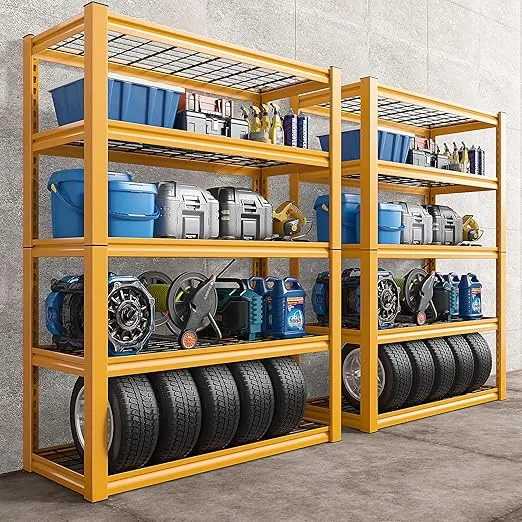 REIBII Garage Storage Shelves Heavy Duty 40''W Adjustable Garage Storage Shelving Load 2000 LBS 72''H Metal Wire Shelves Unit for Storage Rack Industrial Shelving Warehouse Pantry Kitchen,Yellow, 2P