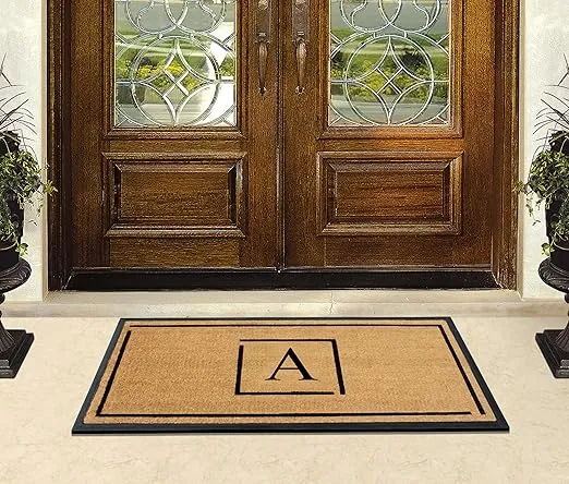 A1HC Natural Coir Monogrammed Door Mat For Front Door, 24x48, Anti-Shed Treated Durable Doormat for Door Entrance, Heavy Duty, Low Profile, Easy to Clean, Long Lasting Front Porch Entry Doormat