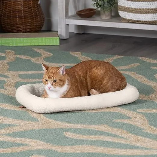 Furhaven Dog Bed for Extra Small Dogs & Indoor Cats, 100% Washable, Sized to Fit Crates - Sherpa Fleece Bolster Crate Pad - Cream, Extra Small