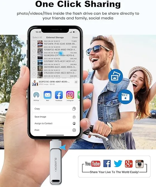 MFi Certified 128GB Photo Stick for iPhone Flash Drive,USB Memory Stick Thumb Drives High Speed USB Stick External Storage Compatible for iPhone/iPad/Android/PC