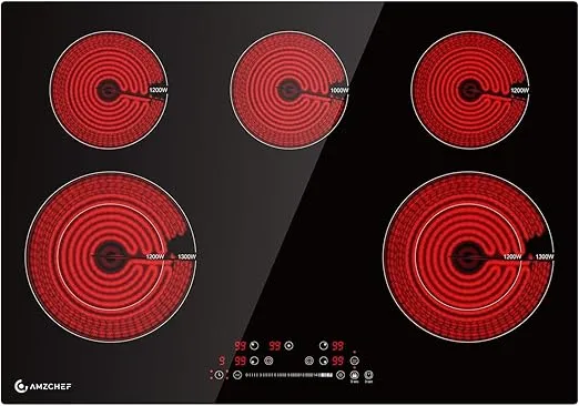 30 Inch Built-in Electric Cooktop,8400W and 5 Boost Burners Stove Cooktops with 2 High-Efficiency Burners,16 Heating Level, 1-99Min Timer & Safety Lock