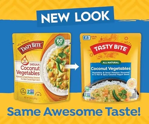Tasty Bite Hot & Spicy Coconut Vegetables, 10 Ounce, Pack of 6, Ready to Eat, Microwavable Entree, Vegetarian, Packaging May Vary