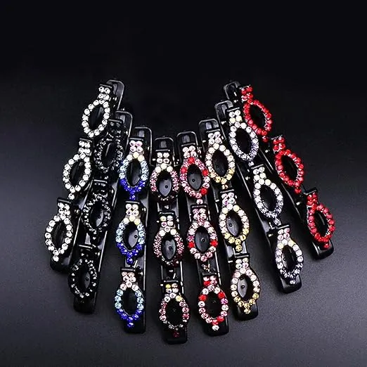 Sparkling Crystal Braided Hair Accessories with Rhinestones - Double Bangs Hair Clips, Side Bangs Hair Pins for Women Hair Styling