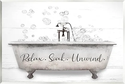 Stupell Industries Relax Soak Unwind Bathtub Bubbles Wall Plaque Art, Design by Lori Deiter, 19 x 13