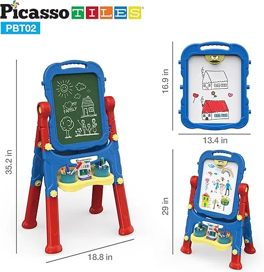 PicassoTiles All-in-one Kids Art Easel Drawing Board, Chalkboard & Whiteboard with Art Accessories, Toddler Toys, Children Learning Tools - Gift for Age 3 to 8 Years Old Kids, Boys, Girls, PBT02