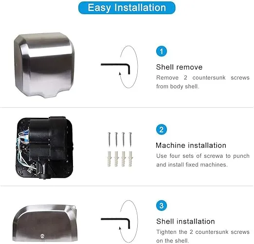 Goetland Stainless Steel Commercial Hand Dryer 1800w Automatic High Speed Heavy Duty Dull Polished