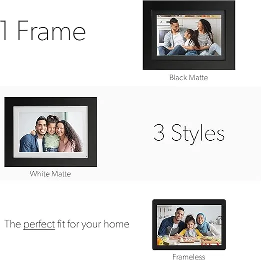 Photoshare 8” WiFi Digital Picture Frame, Send Pics from Phone to Frames, 8 GB, Holds 5,000+ Photos, HD Touchscreen, Black Wood Frame, Easy Setup, No Fees