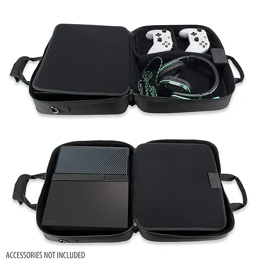 USA GEAR Console Carrying Case - Xbox Travel Bag Compatible with Xbox One and Xbox Series S with Water Resistant Exterior and Accessory Storage for Xbox Controllers, Cables, Gaming Headsets - Black