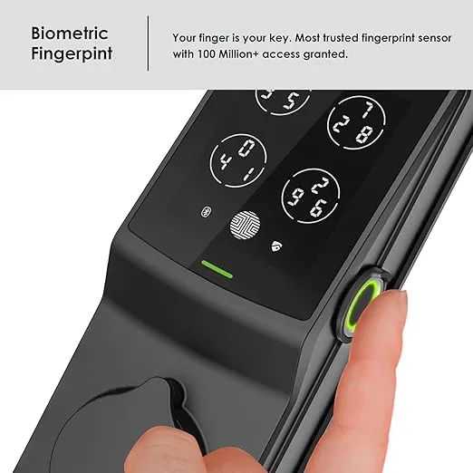 Lockly Secure Pro, Wi-Fi Smart Deadbolt, Keyless Entry Door Lock, PIN Genie® Keypad, 3D Biometric Fingerprint Sensor, Auto Lock - Matte Black (PGD728WYMB) - Left Fingerprint Edition