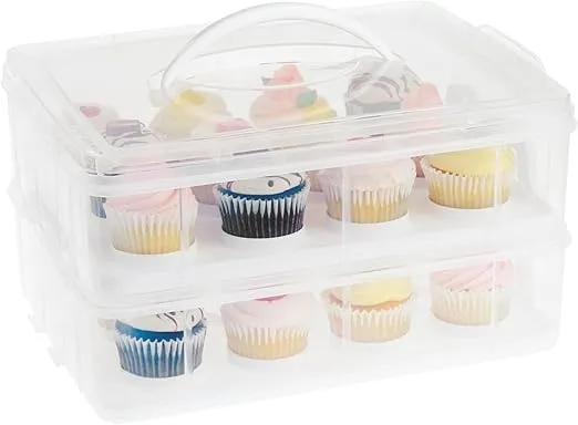 Juvale 2 Tier Cupcake Carrier for 24 Cupcakes, Transport Container with Lid for Muffins (13.5 x 10.25 x 7.5 In)