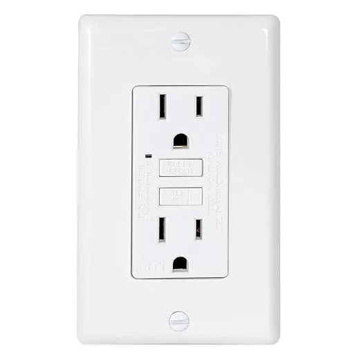 Eastman Ground Fault Circuit Interrupter, Self-Test GFCI Receptacle with LED Indicator, 15 Amps, White, 62167