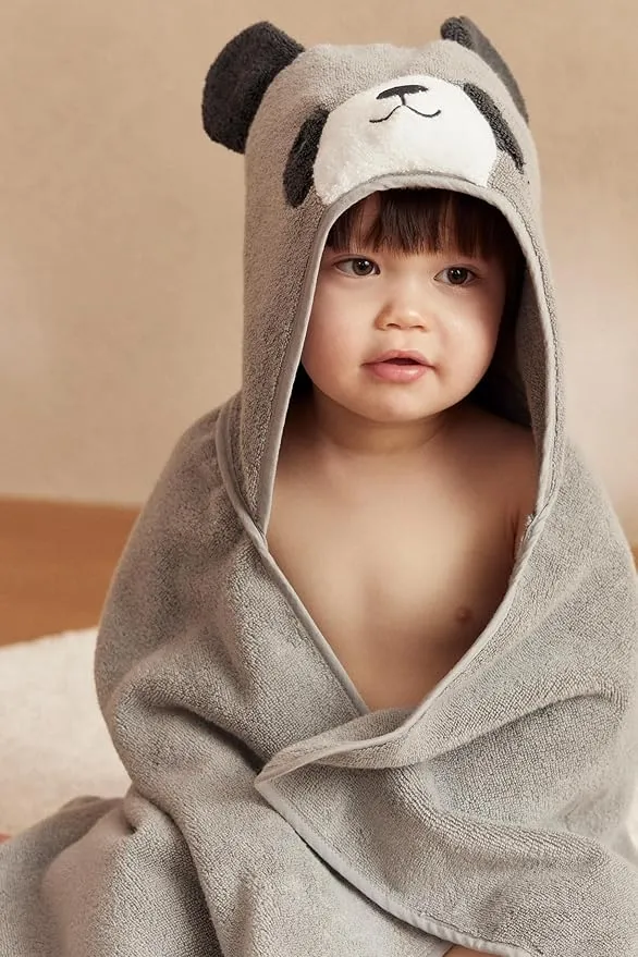 MORI Boys and Girls Hooded Panda Bath Towel in Grey - Unisex Kids Soft Blanket - Ultra Absorbent and Long Lasting - One Size