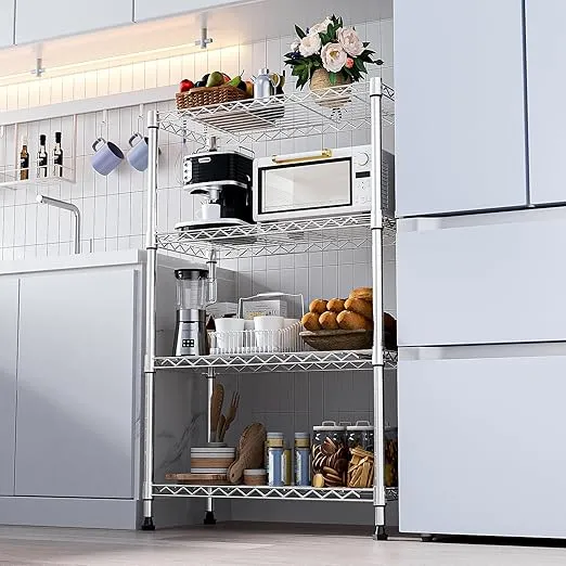 MZG 1000 lbs Storage Shelving Steel Heavy Duty 4-Tier Utility Shelving Unit Steel Organizer Wire Rack for Home,Kitchen,Office,Chrome (13.7" D x 29.5" W x 47.2" H)