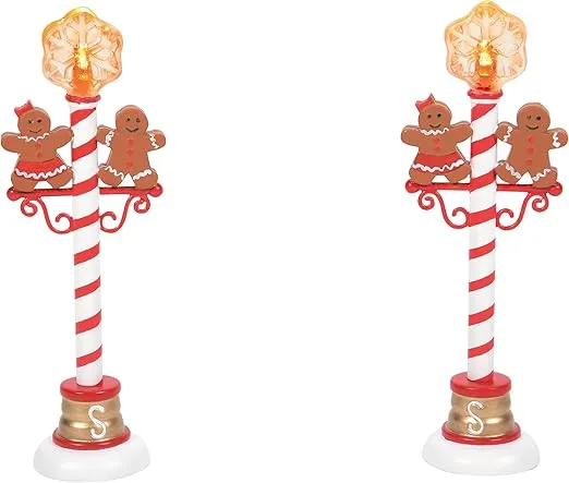Department 56 Village Accessories Gingerbread Street Lamps Lit Figurine Set, 4.85 Inch, Multicolor