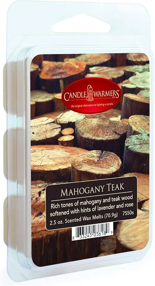 CANDLE WARMERS ETC Soy Wax Blend Classic Fragrance 2.5 oz Wax Fragrance Melt Tart, Mahogany Teak