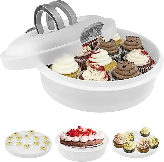 Southern Homewares  Pie Carrier with Lid and Handle 3-in-1  - Plastic Pie Container for Cakes, Pies, Cupcakes, Muffins Dessert, Pie Transport Container