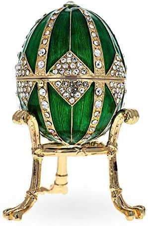 BestPysanky Crystal Rhombus on Green Enamel Royal Inspired Imperial Egg 3.15 Inches
