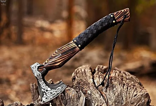 Custom Gift Forged Carbon Steel Viking Axe with Ash Wood Shaft, Viking Camping Axe & Hatchet OHM-0121, Beautiful Gift for Father, Brother or for Him (Medieval Axe)