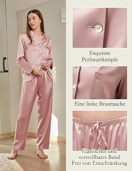 LilySilk Silk Pajamas for Women Pure Full Length Long 22 Momme 100% Mulberry Silk Luxury