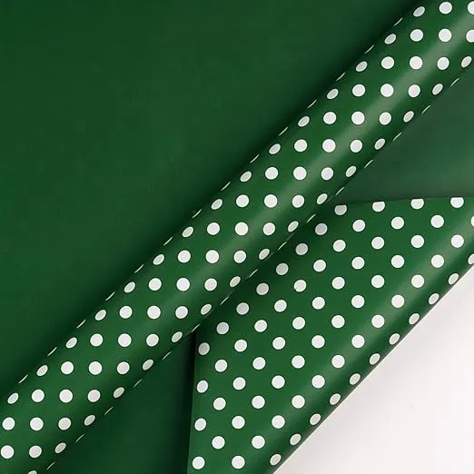 WRAPAHOLIC Reversible Wrapping Paper - Dark Green and Polka Dot Design for Birthday, Holiday, Wedding, Baby Shower Wrap - 30 inch x 33 feet