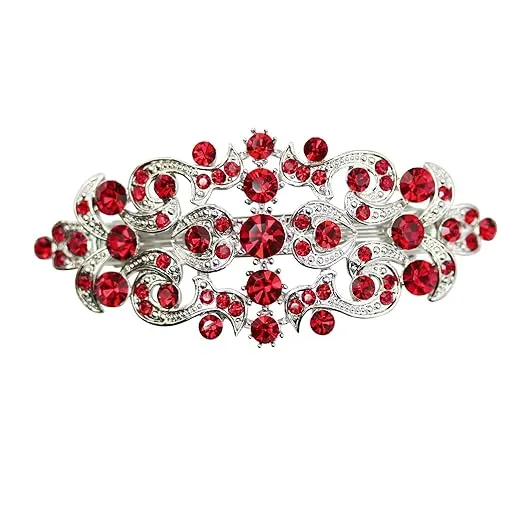 Faship Gorgeous Red Crystal Floral Hair Barrette Clip