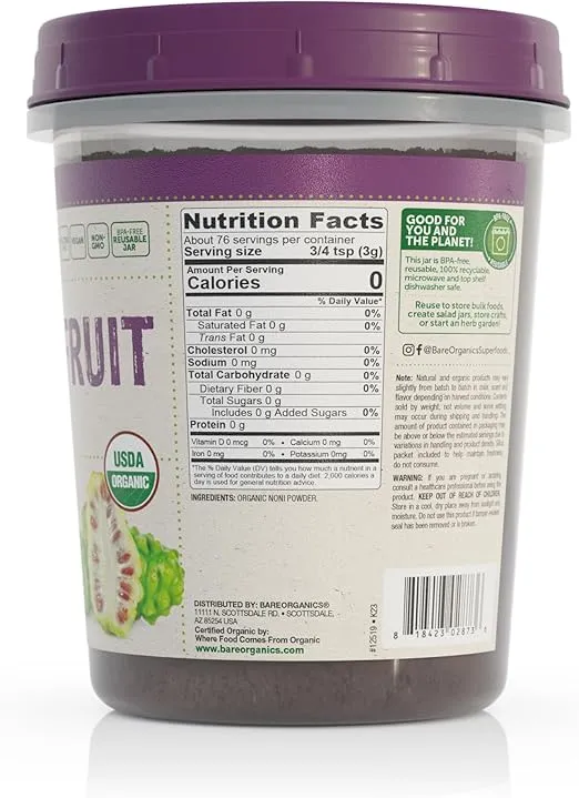 BareOrganics Noni Fruit Powder, 8 Ounce