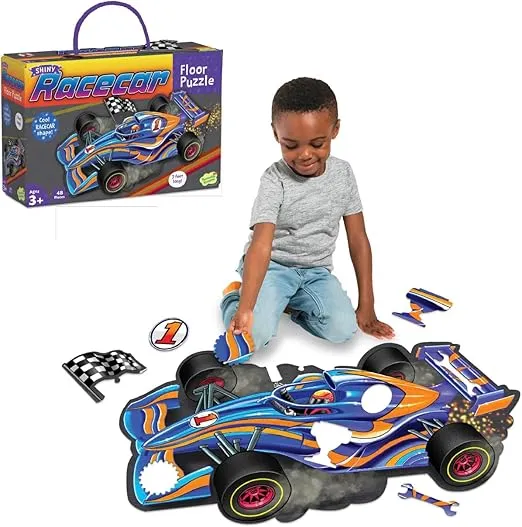 Peaceable Kingdom Giant Floor Puzzles with Uniquely Fun Shaped Pieces for Kids Ages 3+ Gifts for Boys and Girls - Racecar