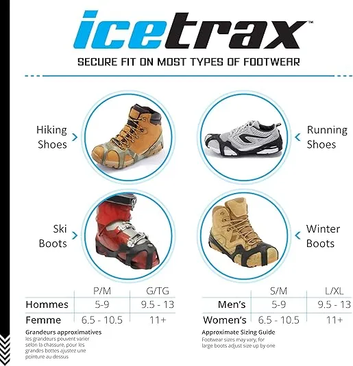 ICETRAX V3 Tungsten Crampons, Ice Cleats for Shoes and Boots - Ice Grips for Snow and Ice, Non-Slip Shoe Grippers with Reflective Heel