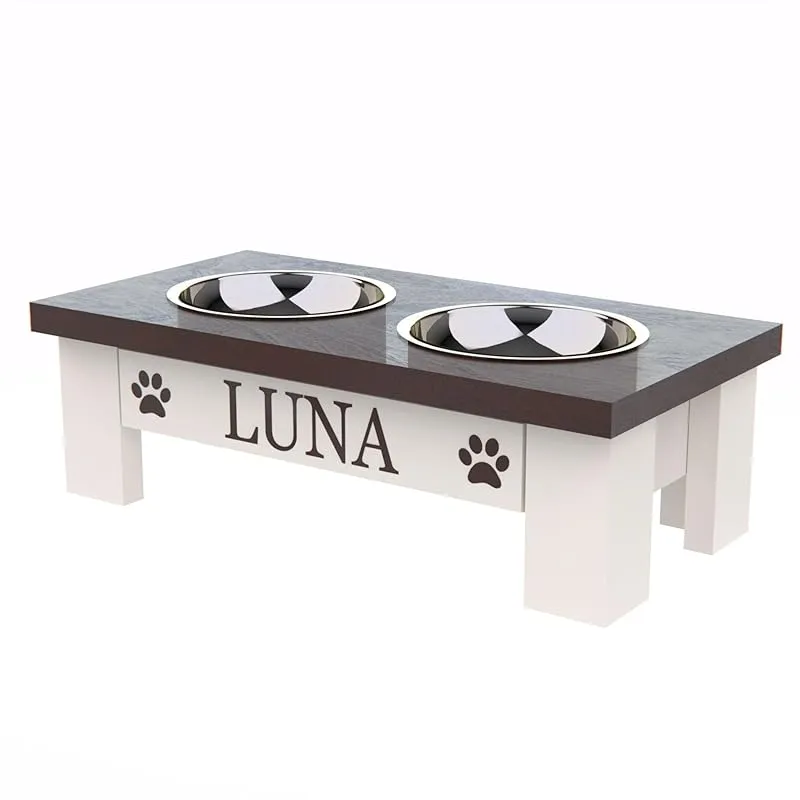 Luxury Pet Feeder - Elevated Stand with Stainless Steel Bowls for Small Dogs & Cats, Anti-Slip, Easy Clean, Chic & Durable Design (X-Small, Dark Walnut)