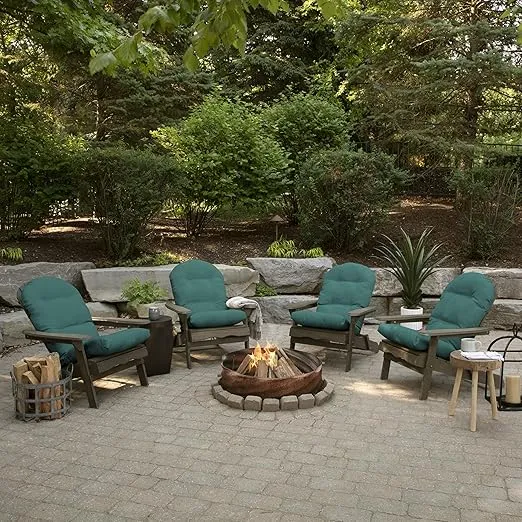 Arden Selections Outdoor Plush Modern Tufted Rocking Chair Cushion, Set of 2, 20 x 18, Water Repellent, Fade Resistant, Cushions for Adirondack and Rocking Chairs 20 x 18, Peacock Blue Green Texture