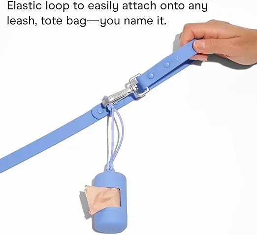 Wild One Dog Poop Bag Holder and Dispenser with Leash Attachment, Leak Proof, Easy Twist Top for Refills, Includes 1 Roll Poop Bags, Blue