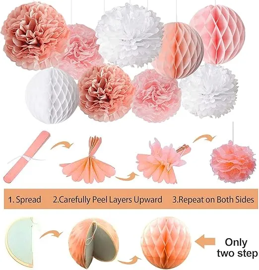 Upgraded Rose Gold Pink Birthday Party Decorations with Happy Birthday Banner,Curtains, Butterfly Wall,Circle Dots Garland,Tissue Pompoms,Paper Tassels Garland for Women Birthday Party Decorations