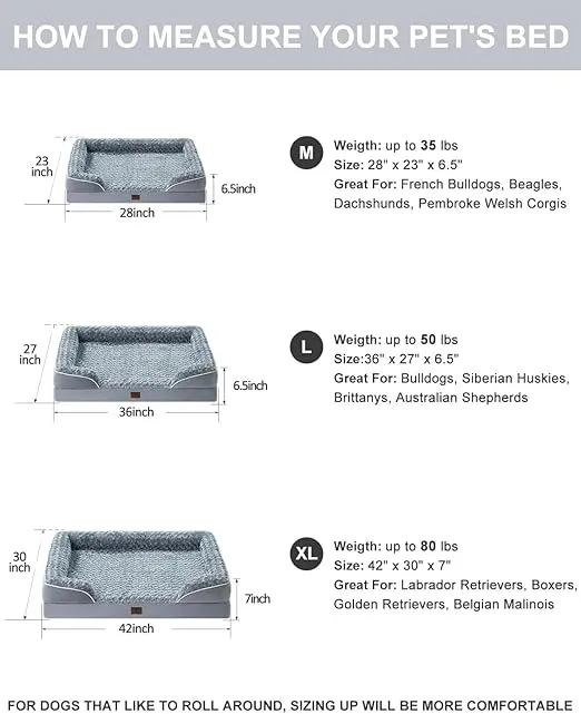 WNPETHOME Dog Beds for Large Dogs, Washable Dog Bed, Bolster Dog Sofa Bed with Waterproof Lining & Non-Skid Bottom, Orthopedic Egg Foam Dog Couch for Pet Sleeping, Pet Bed for Large Dogs