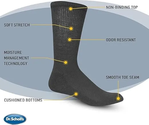 Dr. Scholl's Men's Diabetes & Circulator Socks-4 & 6 Pair Packs-Non-Binding Moisture Management