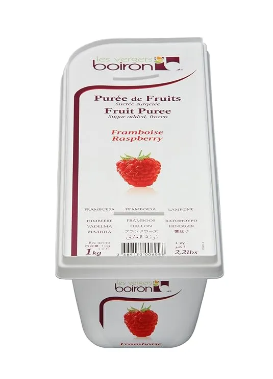 BOIRON Raspberry Fruit Puree Frozen - Premium, Non-GMO, Kosher, Ideal for Culinary Professionals, 2 Packs - 1 Kg Each
