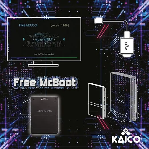 Kaico Free Mcboot 8MB PS2 Memory Card Running FMCB PS2 Mcboot 1.966 for Sony Playstation 2 - FMCB Free Mcboot Your PS2 - Plug and Play - Playstation 2 CFW McBoot 1.966