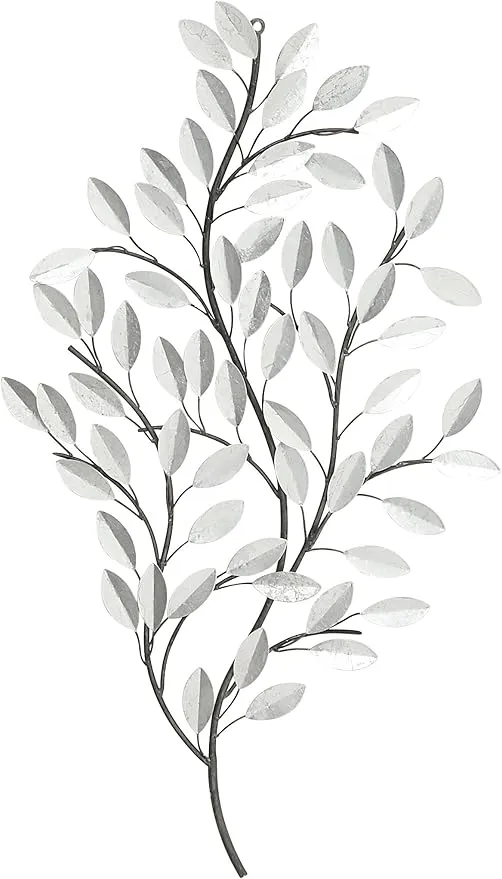 Deco 79 Metal Leaf Home Wall Decor Metallic Wall Sculpture with Stem, Wall Art 25" x 2" x 44", Silver