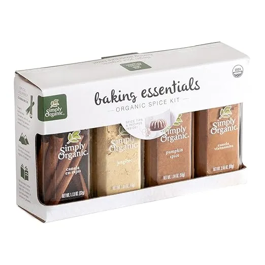 Simply Organic Baking Essentials Spice Kit, Natural, Cinnamon, Pumpkin, Ginger, Pack of 4