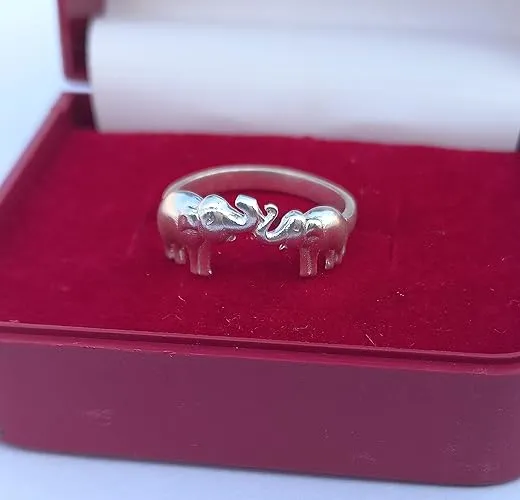 Elephant Animal Ring New 925 Sterling Silver Plated Band Lucky Two Elephant Ring (10)