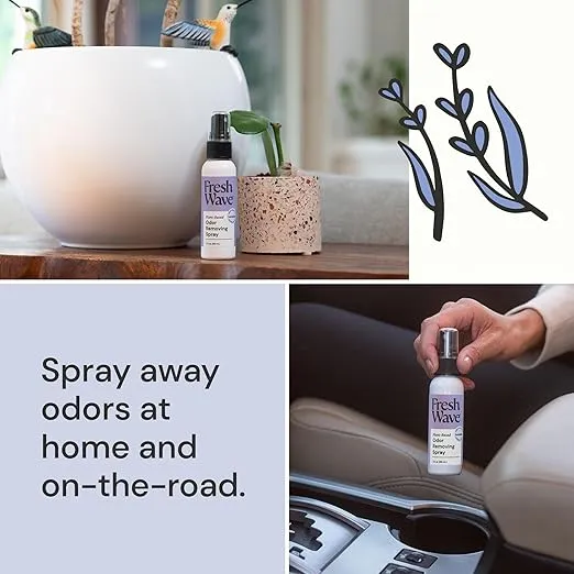 Fresh Wave Lavender Odor Eliminator Spray & Air Freshener, 2 oz. | Pack of 2 | Travel Size | Odor Absorbers for On-the-Go | Safer Odor Relief | Natural Plant-Based | For Hotels, Gyms, Cars & Bathrooms