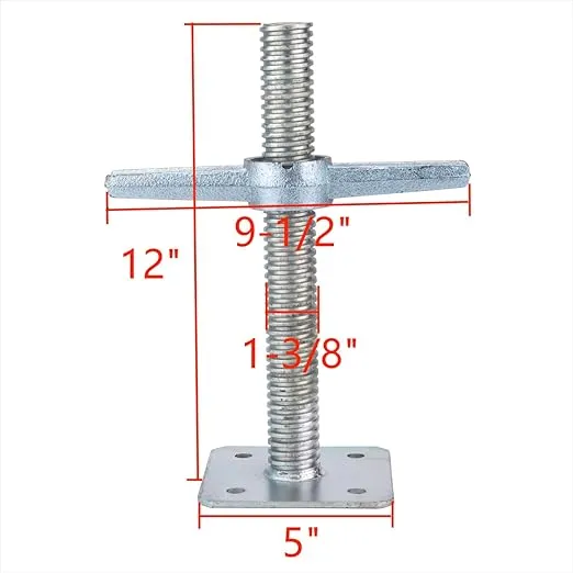 Scaffold 12" Adjustable Leveling Galvanized Screw Jack with Base Plate, 4 Pack