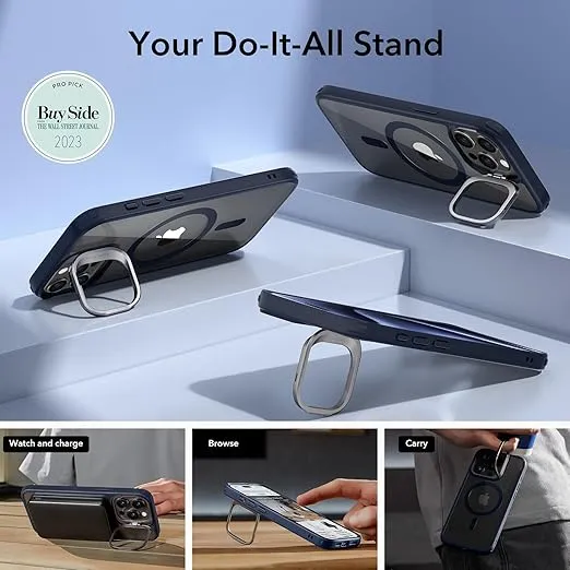 ESR for iPhone 15 Pro Max Case, Compatible with MagSafe, Military-Grade Protective Case, Built-in Stash Stand Phone Case, Scratch-Resistant Back Cover, Classic Series,Clear Dark Blue