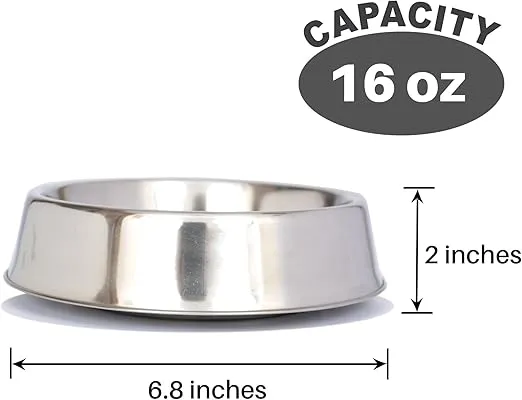 ICONIC PET 16 oz/ 2 Cup Stainless Steel Non Skid Pet Food/Water Bowl - Noise Free Ant Resistant Dog/Cat Feeding Bowl with Unique Design & Rubber Base Makes It an Elegant Ant Proof Dish