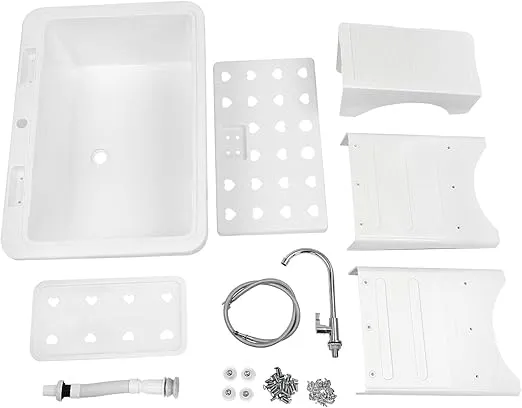Freestanding Plastic Laundry Sink, Utility Sink Laundry Tub with Faucet, Indoor and Outdoor Utility Sink Hoses and Drain Kit, Slop Sink Wash Station for Garage/Basement/Garden