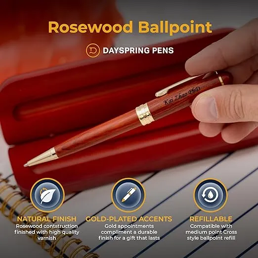 Dayspring Pens Personalized Wooden Pen Set | Engraved Rosewood Wood Ballpoint Gift Pen and Matching Wood Box. Custom Engraved for Any Occassion.