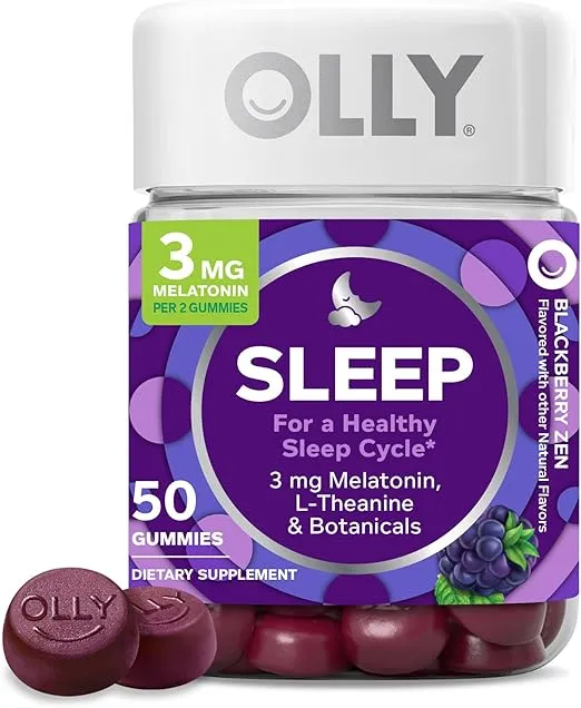OLLY Sleep Gummy, Occasional Sleep Support, 3 mg Melatonin, L-Theanine, Chamomile, Lemon Balm, Sleep Aid, Blackberry, 50 Count