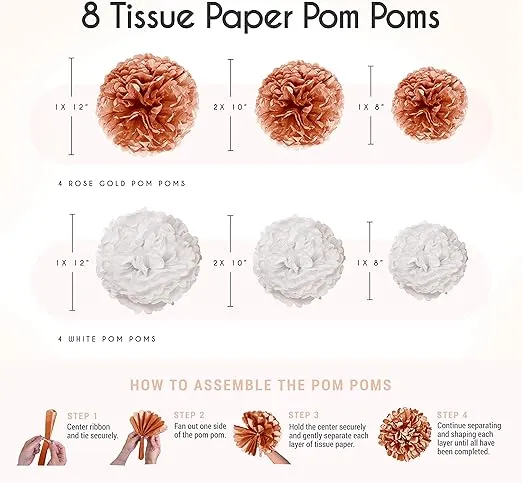 EpiqueOne 41-Piece Rose Gold 21st Birthday Decorations for Women | Includes Happy Birthday Banner, Cake Topper, Tissue Pom Poms & More | Easy to Set Up | Also Ideal for Bridal and Baby Showers & More