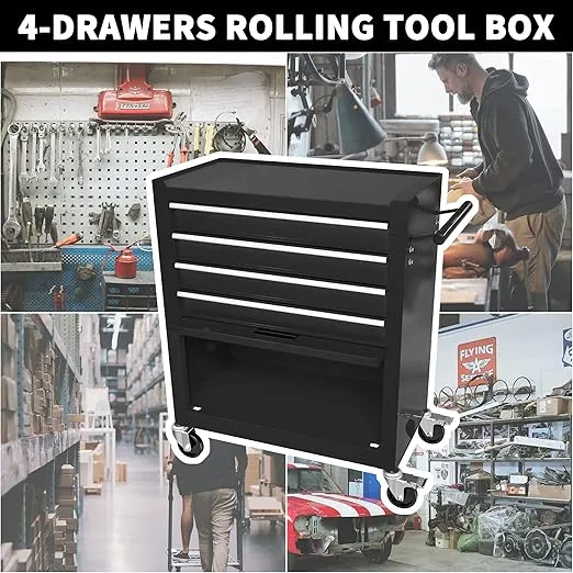 4-Drawer Tool Cart on Wheels, Rolling Tool Box,Heavy Duty Utility Industrial Service Cart Storage Organizer with Locking System, for Mechanic, Warehouse, Garage, Workshop