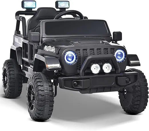 Joywhale 12V Kids Ride on Truck Battery Powered Motorized Car Electric Vehicle for Kids, with Remote Control, 4-Wheel Suspension, LED Lights, Music & FM, Seat Belt, Portable Handle, Black